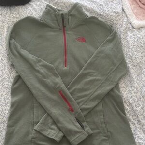 The North Face Olive Fleece Pullover with Pink Accents